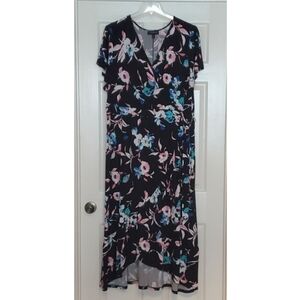 Lane Bryant black and floral maxi hi-lo faux wrap dress sz 22/24